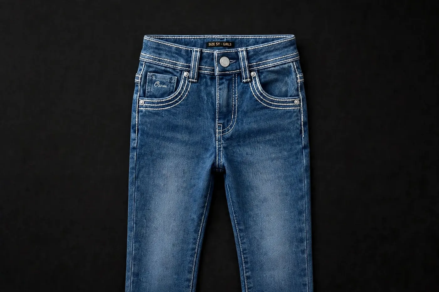 Girls' Jean — Blue + White — FRONT