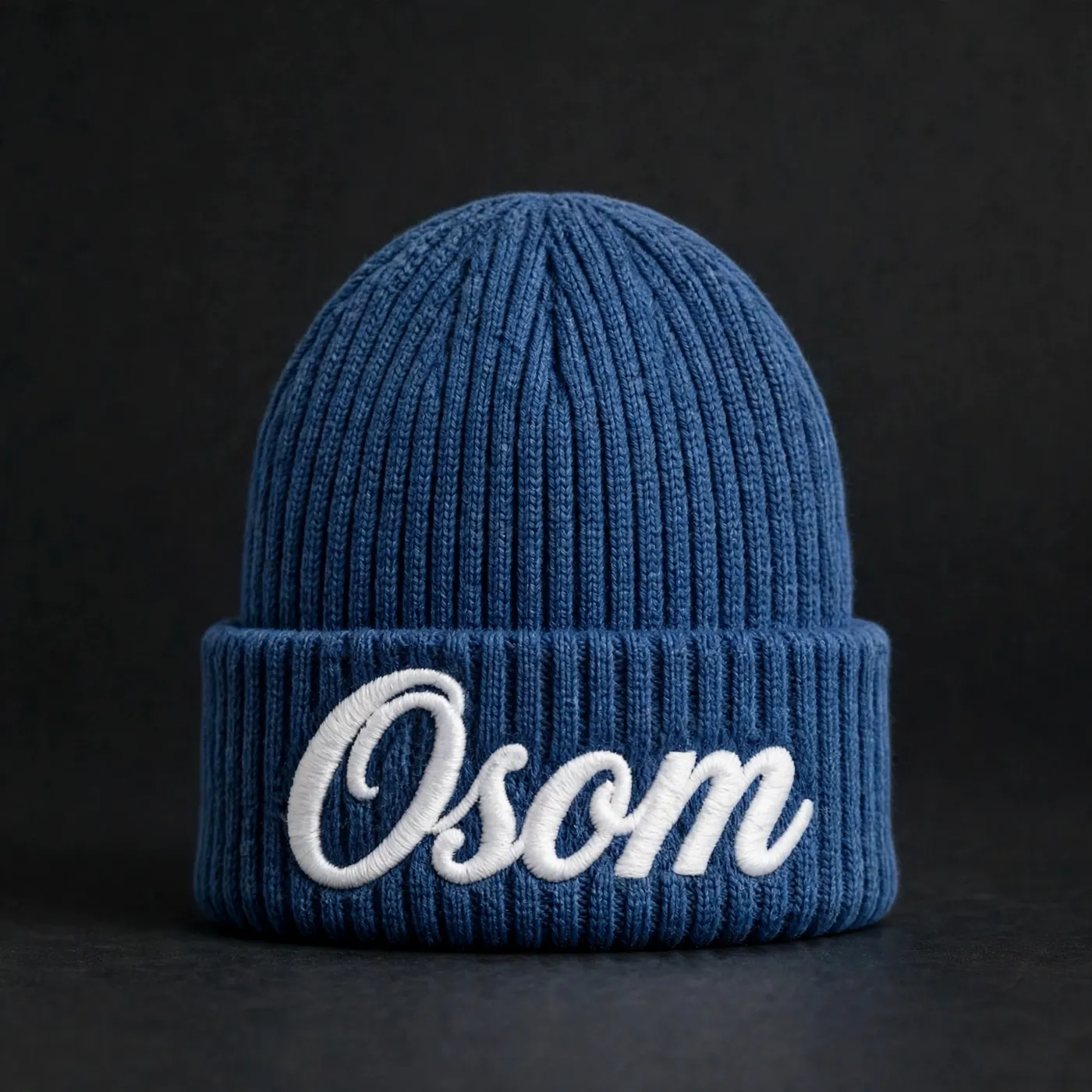 Kids Beanie — Blue Cursive — 