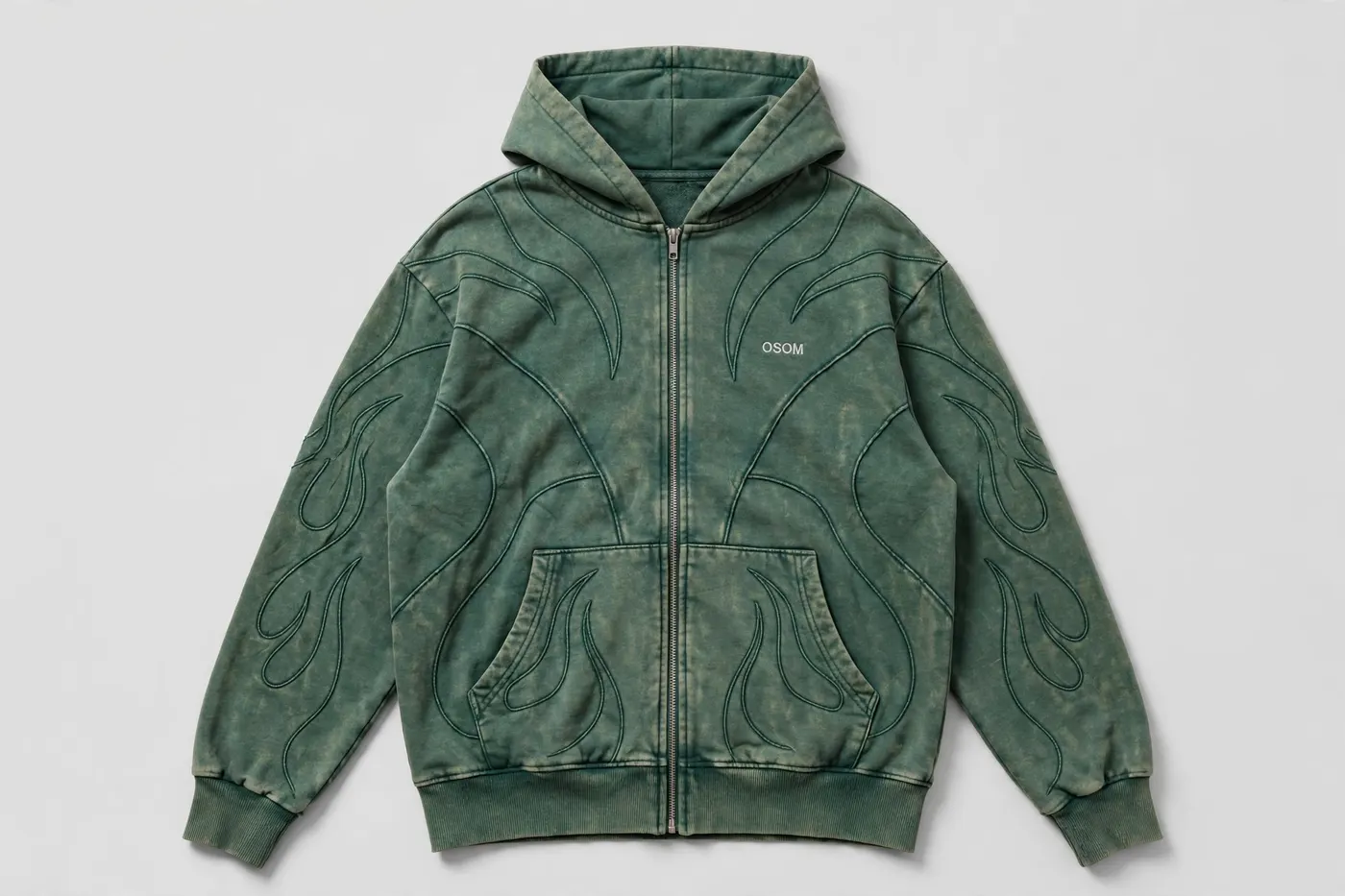 Washed Zip Hoodie Set — Green — HOODIE