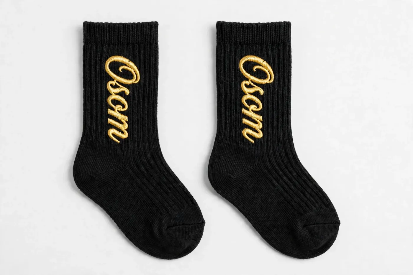 Kids Socks — Gold Cursive — 