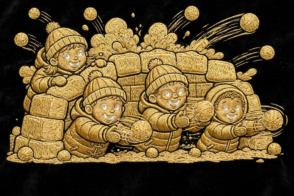 Kids Snowball Fight Stitched Hoodie — BACK
